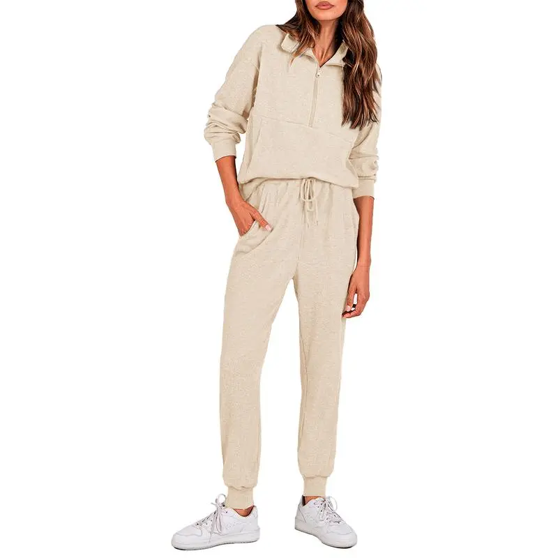 Autumn Essential Women's 2-Piece Half-Zip Sweatsuit – Comfy Pullover & Joggers Set