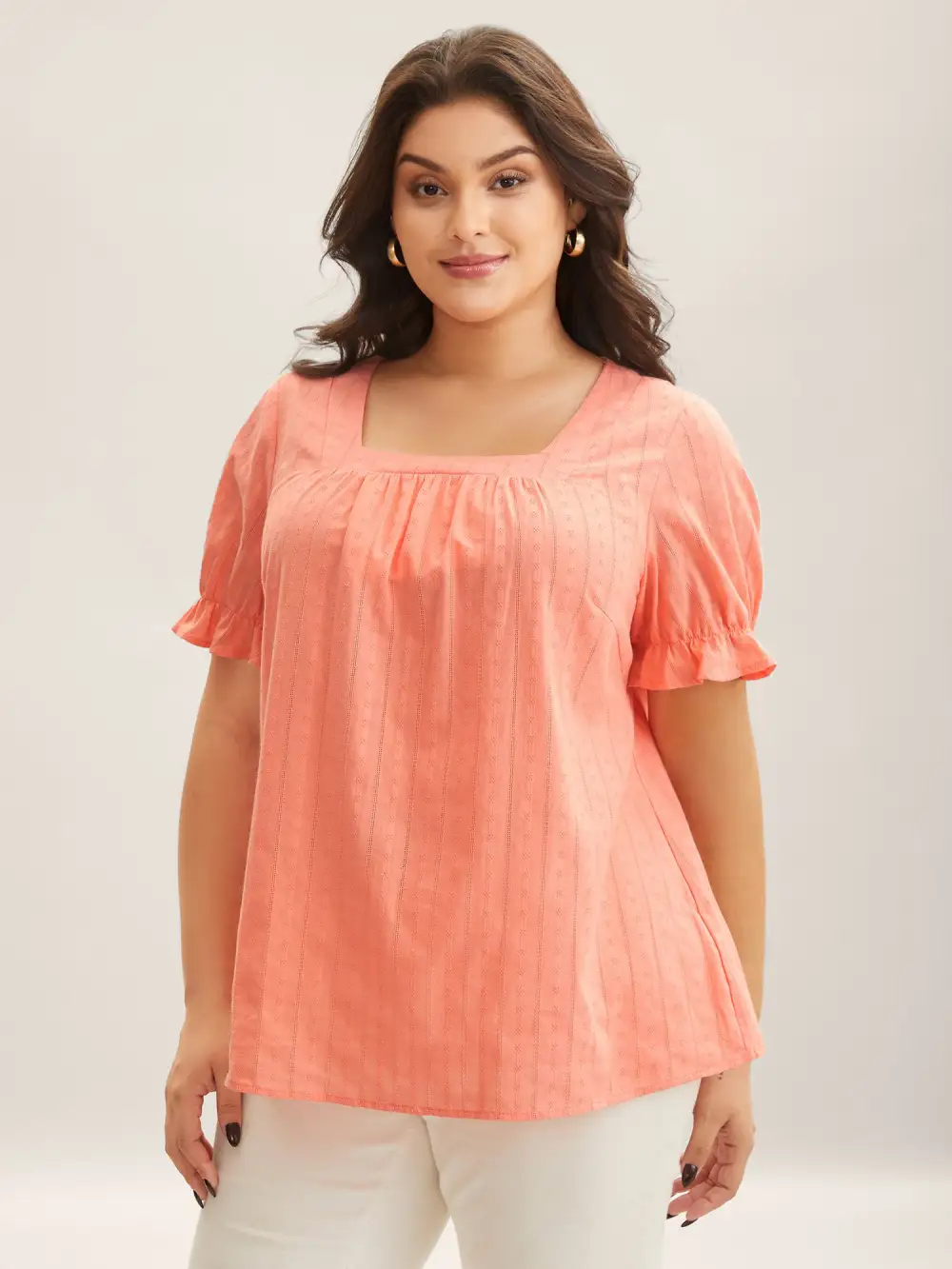 Cotton Square Neck Ruffled Sleeve Shirt