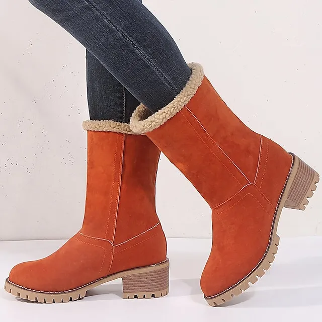 Women's Boots Snow Boots Plus Size Winter Boots Daily Fleece Lined Booties Ankle Boots Winter Pom-pom Chunky Heel Round Toe Fashion Casual Sweet Suede Faux Fur Loafer Solid Colored Black Red Orange