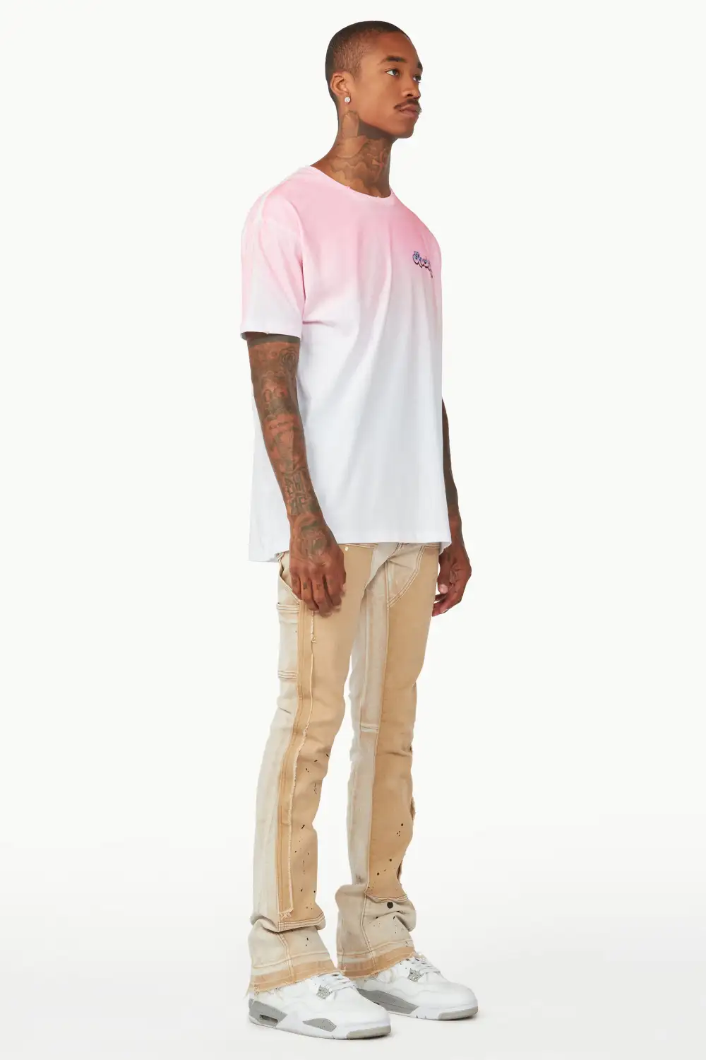 Carson Beige Stacked Flare Jean