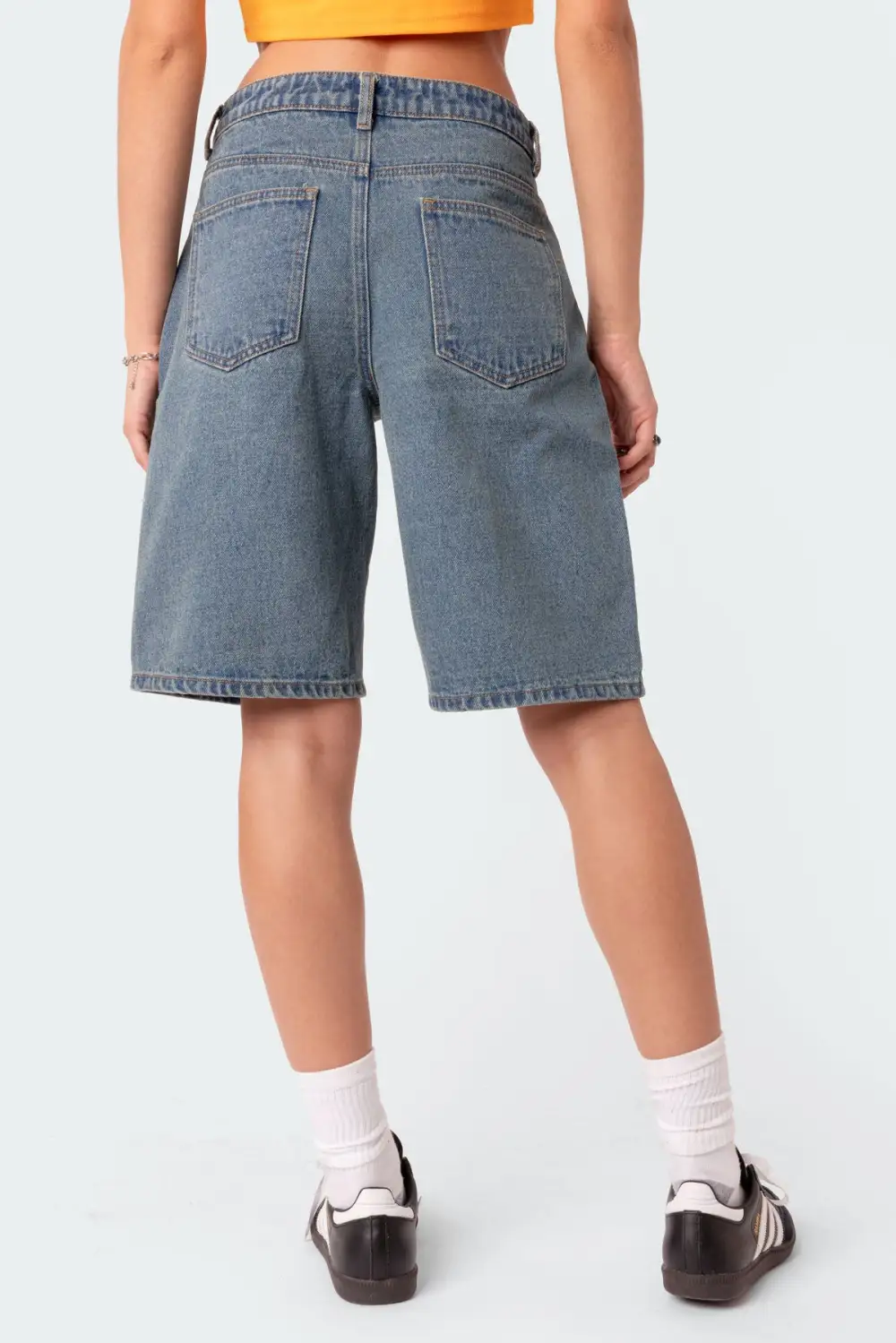 Oversized Low Rise Denim Bermuda Shorts
