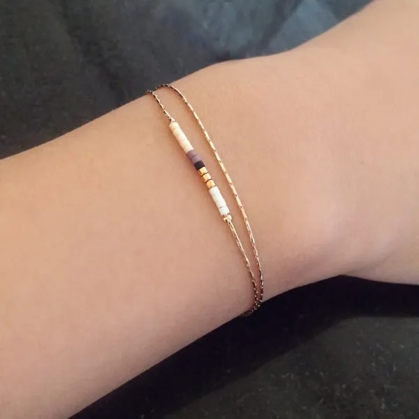 Dainty Rose Gold Bracelet with Small Beads, Boho Thin Beaded Chain Minimalist Jewelry, Delicate Elegant Gift For Her