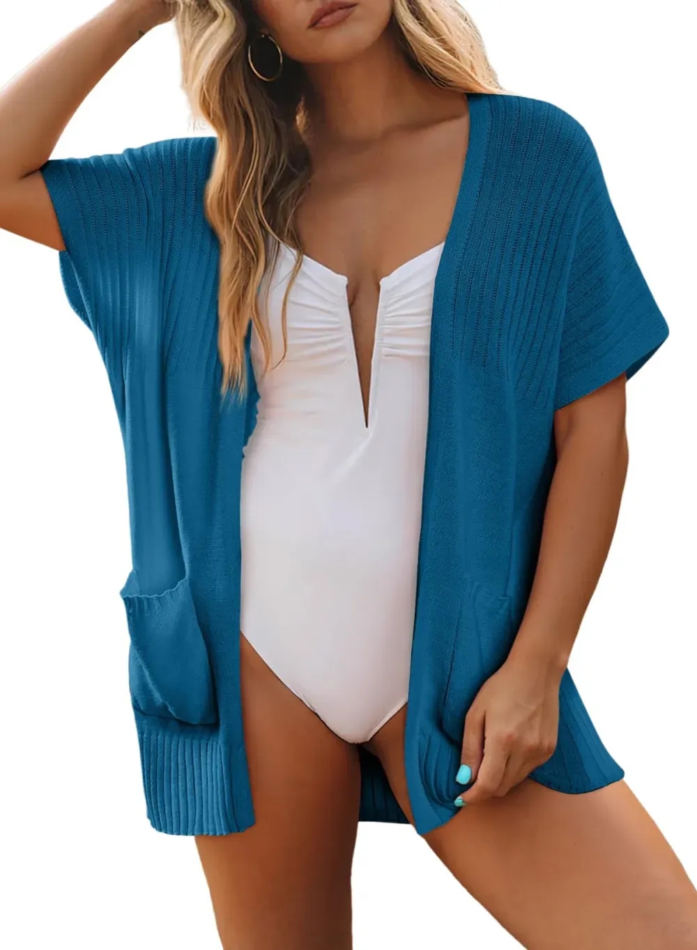 ✨Women's Short Sleeve Pleated Lightweight Open Front Cardigan