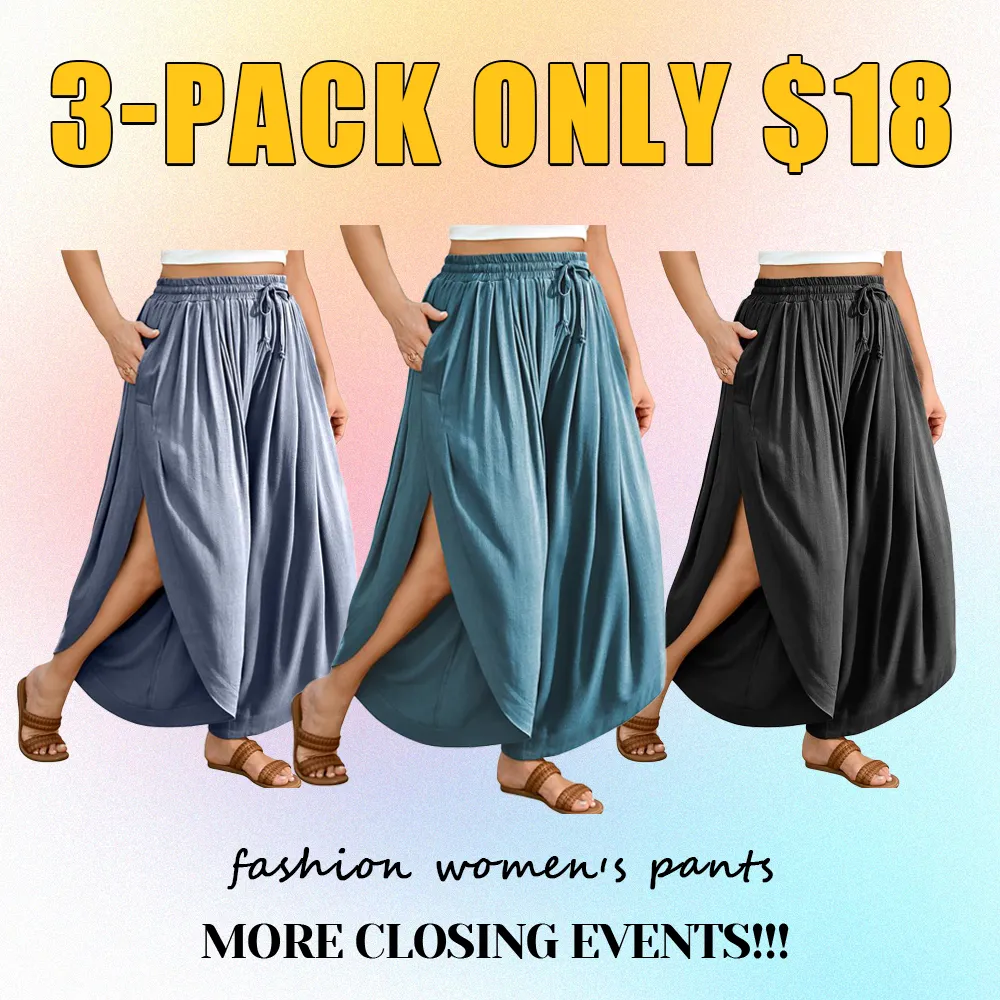 Women’s Linen Split Skirt Pants-High Waist, Wide-Leg, Boho Beachwear