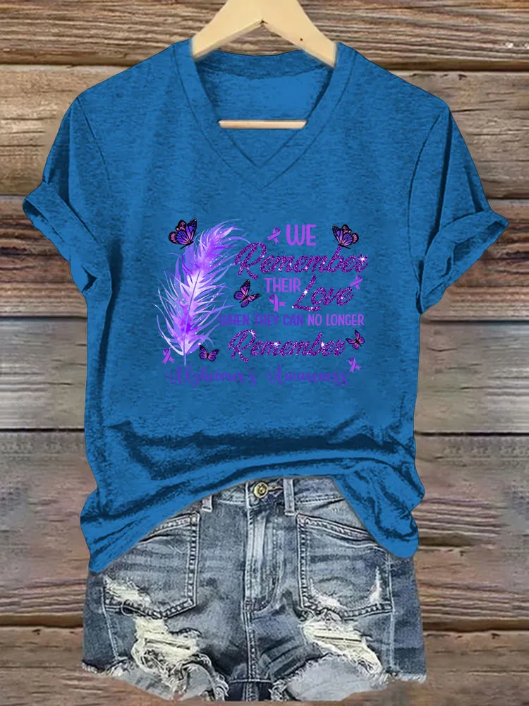 We remember their love when they can no longer remember.Women's Alzheimer's Awareness V-Neck T-Shirt