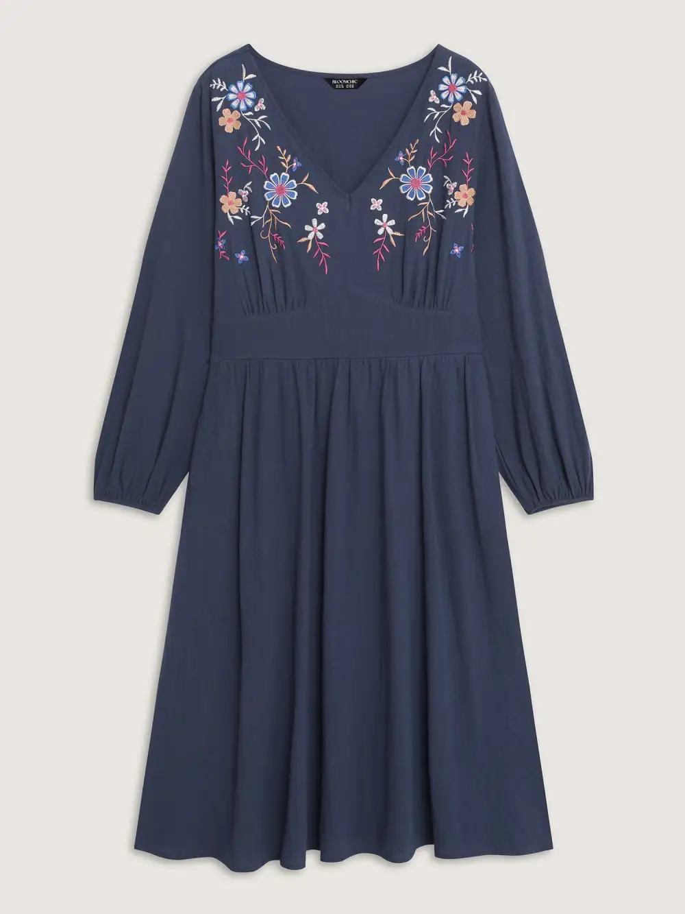 Pure Cotton Embroidered Neckline Midi Dress