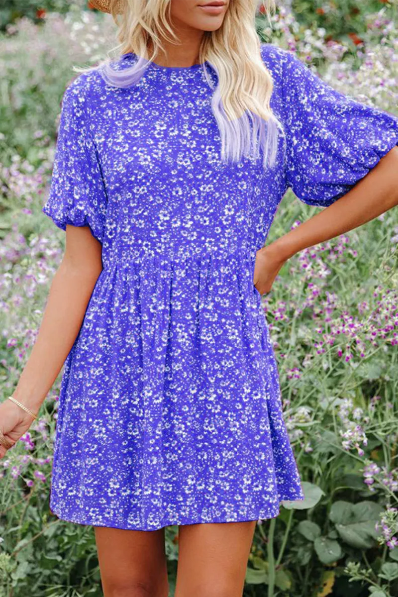 Casual Print Split Joint O Neck Straight Dresses(6 colors)