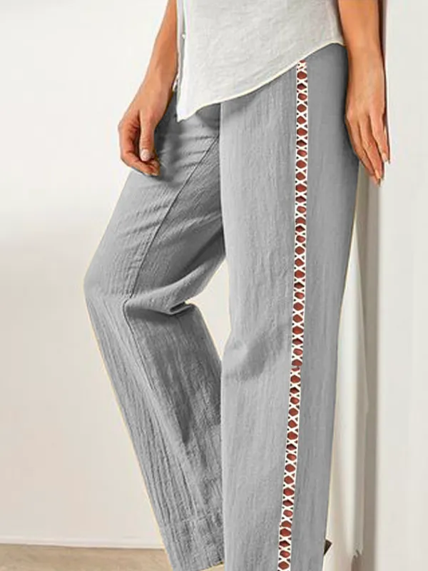 Lace Casual Cotton Plain Pants