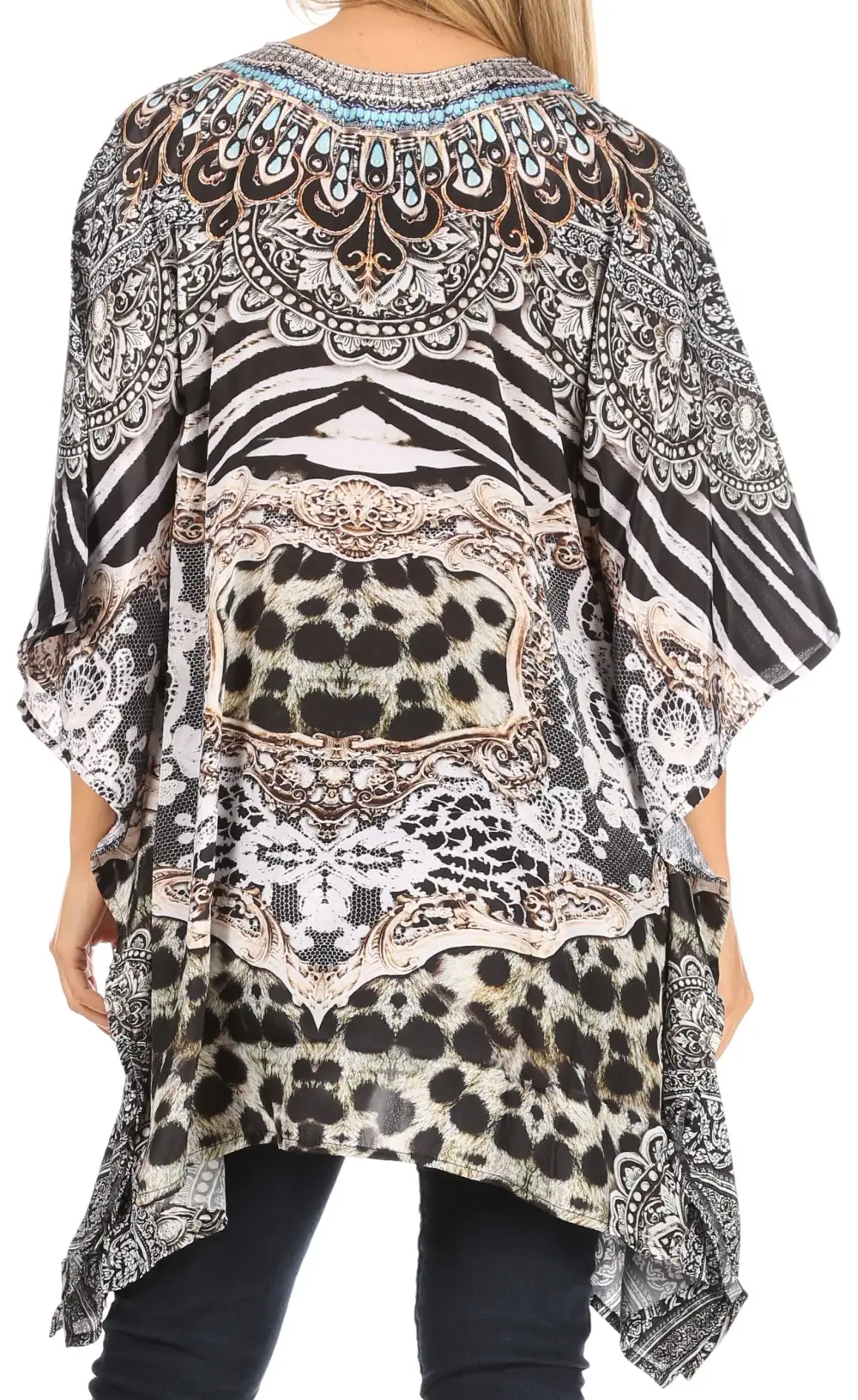 Women's Caftan Poncho Cover up V neck Top Lace up With Rhinestone