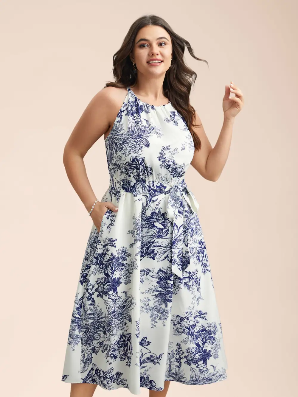 Spring Time Florals Sleeveless Midi Dress