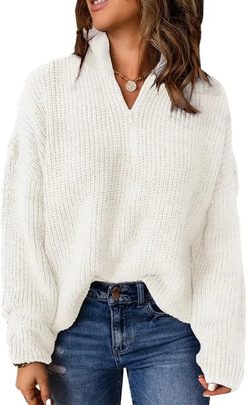 Womens Sweaters Long Sleeve 1/4 Zip Pullover Polo V Neck Dressy Casual Tops