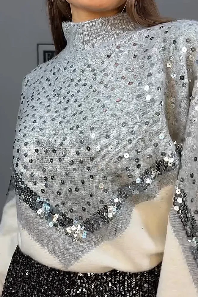 Women's fashion leopard print sequined sweater
