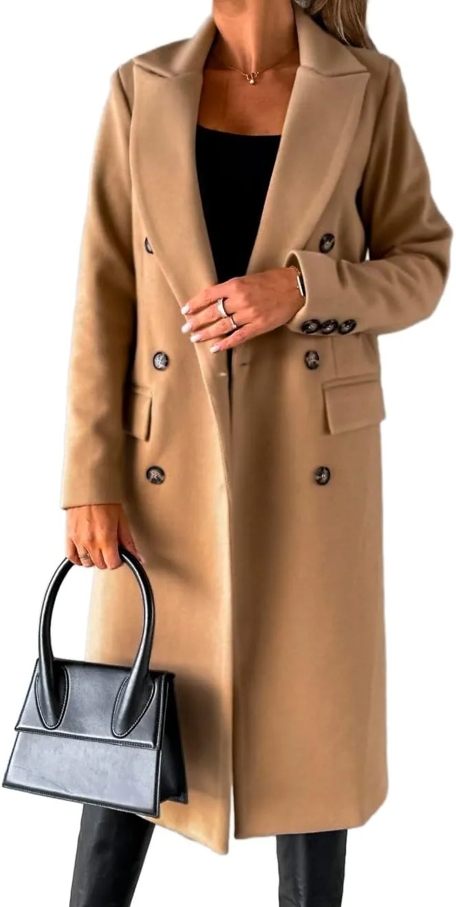 Womens Long Wool Coat Double Breasted Trench Coat Fall Winter Clothes