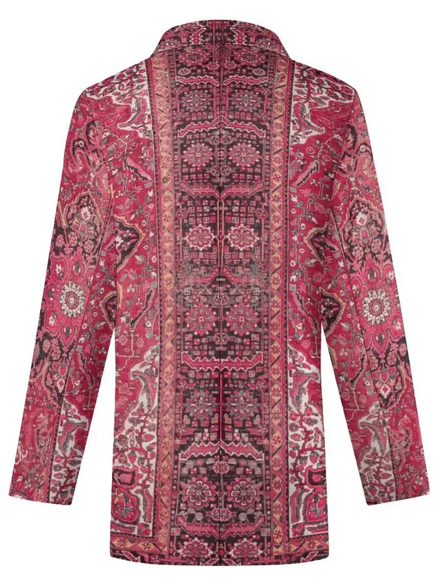 Lapel Collar Long Sleeve Ethnic Buckle Regular Loose Blazer For Women