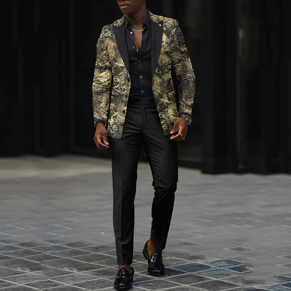 Men's Business Ombre Peak Lapel Blazer & Straight Pants 2Pcs Set