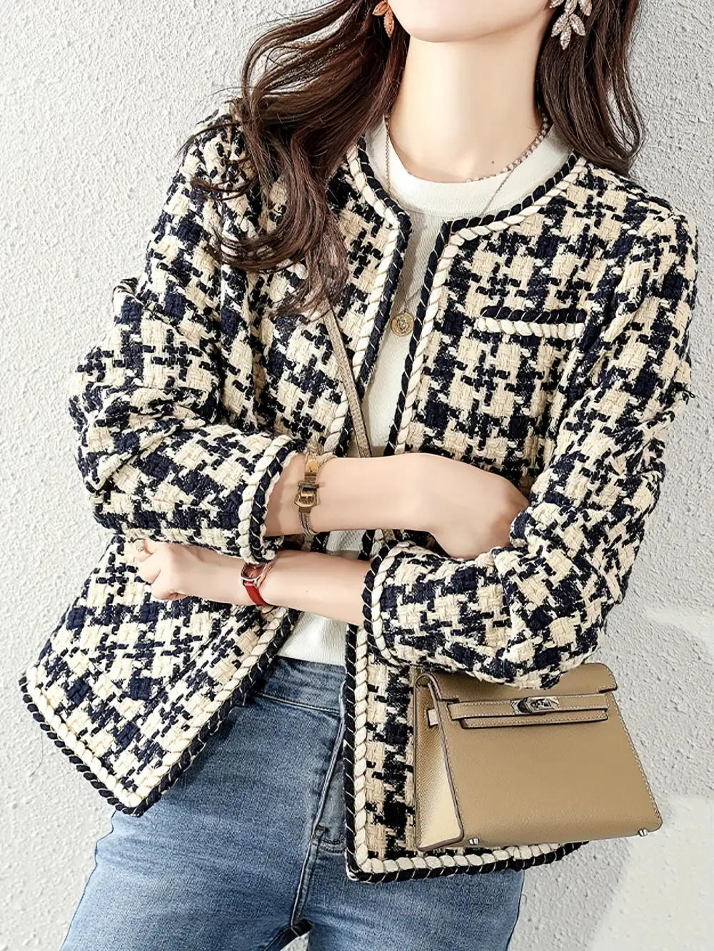 Print Open Front Coat Chic Fall Winter Womens Fashion