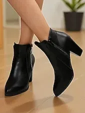 Women's Brown Faux Leather Ankle Boots with Zipper Closure and Block Heel - Stylish Western Fall Footwear for Daily and Casual Outfits