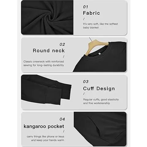 Women's Crewneck Hoodless Sweatshirt With Kangaroo Pocket Fleece Longsleeve Oversized Casual Style Shirt