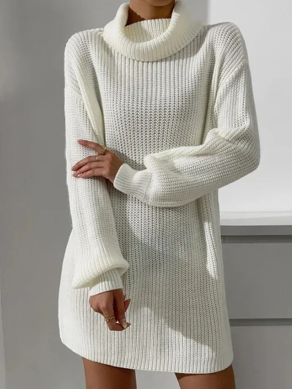 Cowl Neck Drop Shoulder Sweater Dress Without Belt