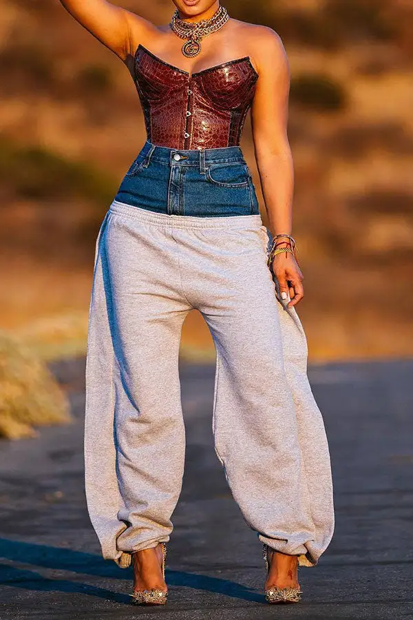 Denim Patchwork Harem Pants