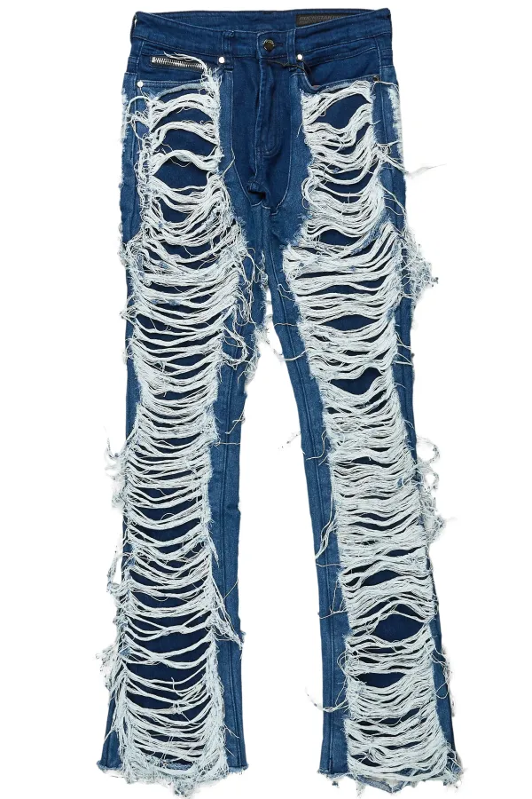 Conrad Blue Stacked Flare Jean