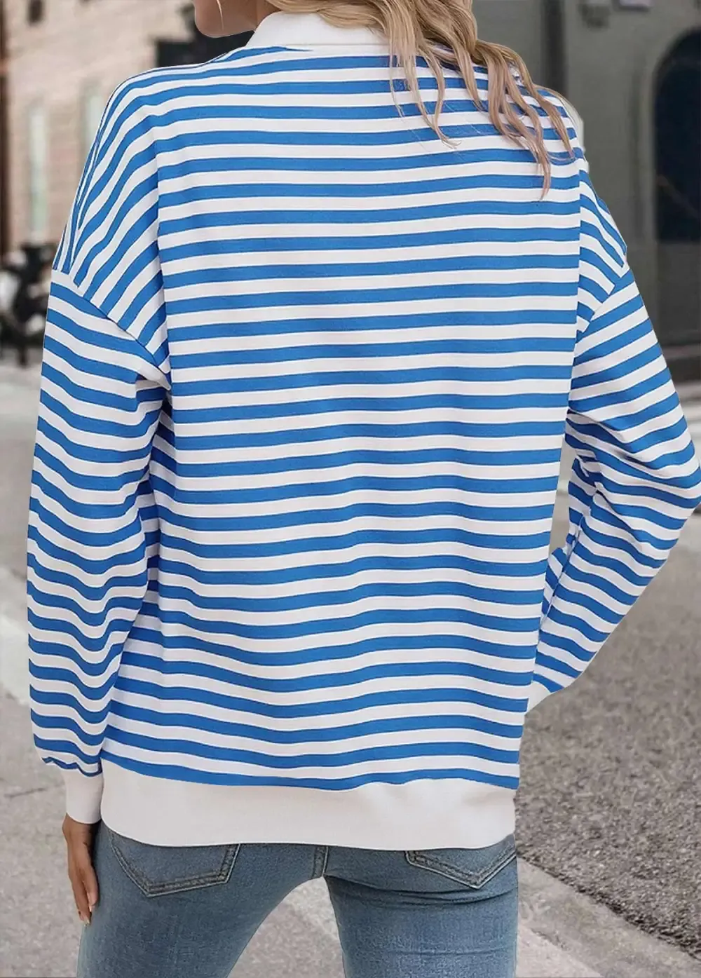 Blue Tummy Coverage Striped Long Sleeve Sweatshirt