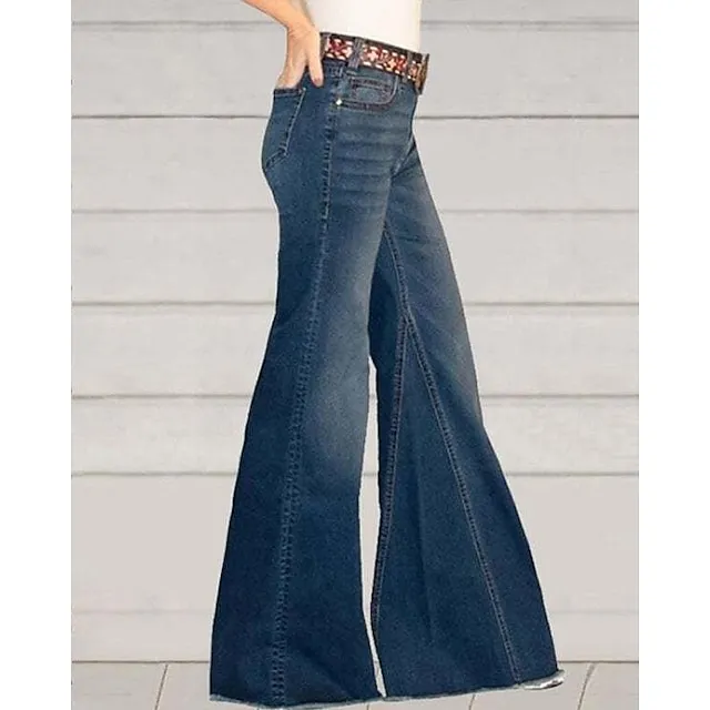 Women's Jeans Bootcut Flared Pants Full Length Denim Baggy Micro-elastic Fashion Casual Daily Weekend Blue Dark Blue S M Autumn / Fall