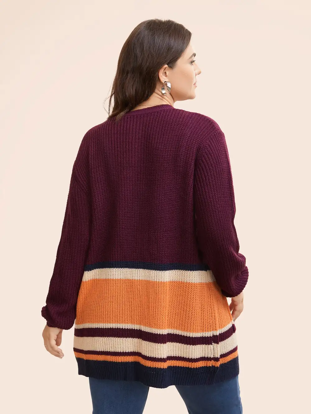 Colorblock Contrast Patched Pocket Open Front Cardigan