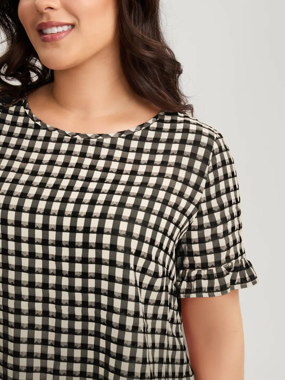 Gingham Print Button Back Blouse