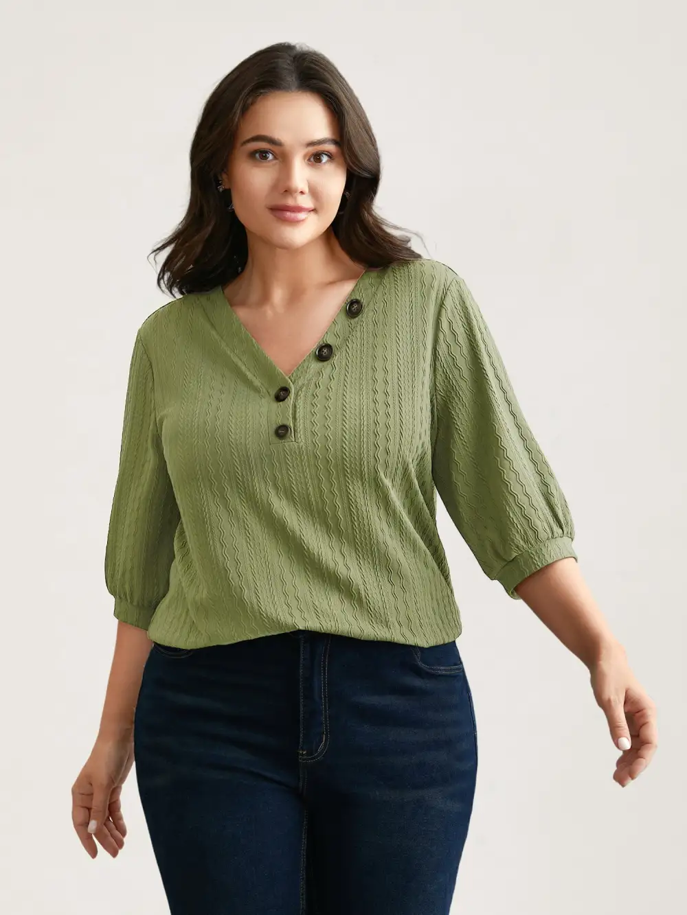 Plain Knit Texture Gathered Top