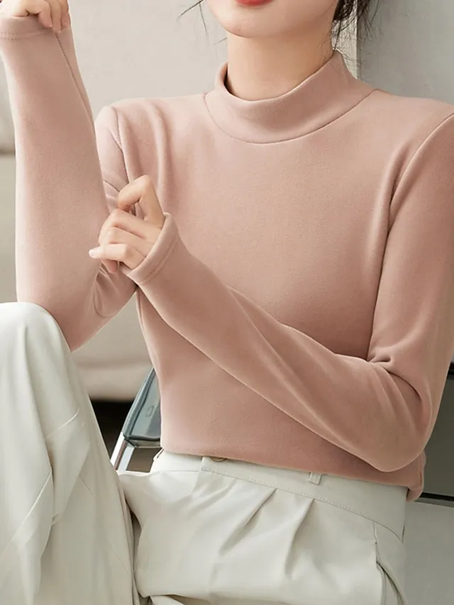 Women's Sweatshirt Sherpa Fleece Lined Plain Warm Daily Fuzzy Black Yellow Pink Casual High Neck Long Sleeve Fleece lined Micro-elastic Fall & Winter
