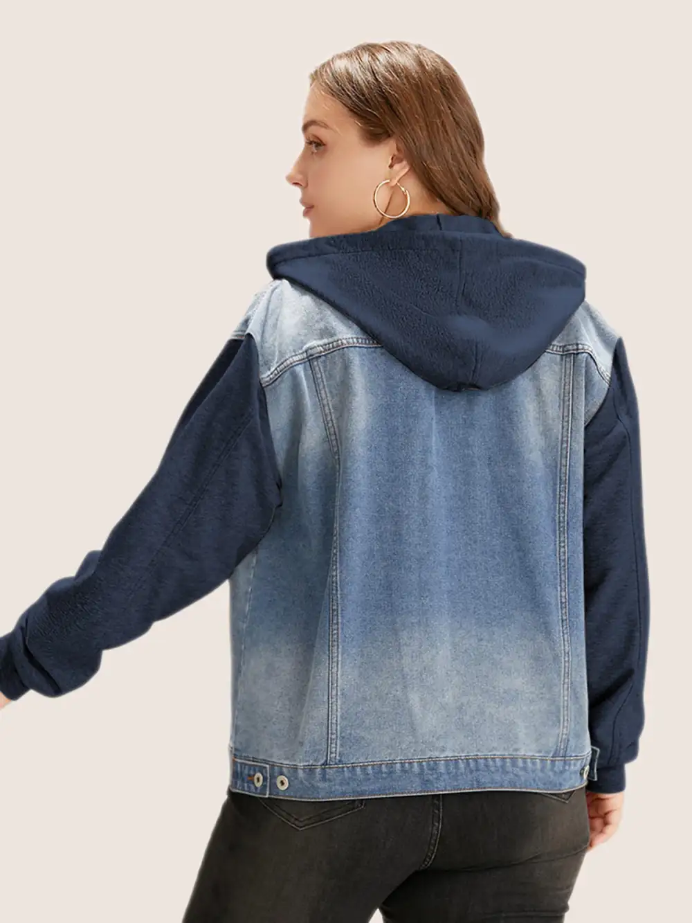 Hooded Patchwork Flap Pocket Denim Jacket