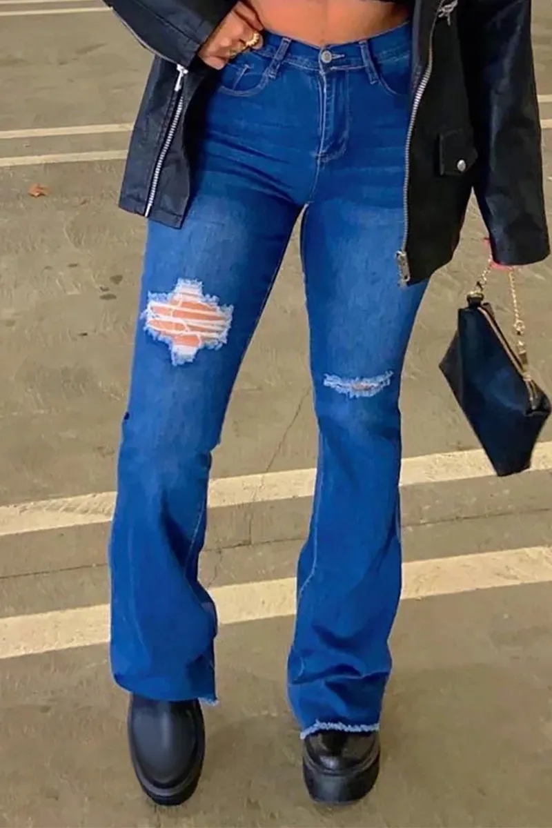 High Waist Button Flare Leg Jeans