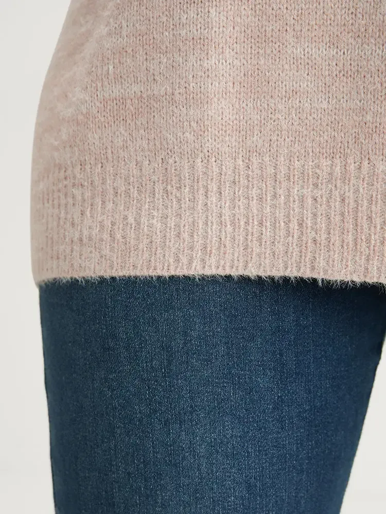 Colorblock Contrast Super Soft Plush Knit V Neck Knit Top