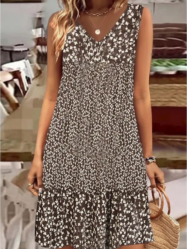 Women's Casual Dress Shift Dress Tank Dress Floral Ditsy Floral Print V Neck Midi Dress Basic Classic Daily Date Sleeveless Summer Spring