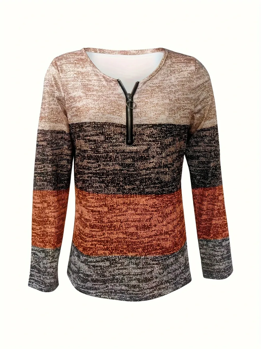 Quarter Zip Color Block Casual Long Sleeve T-Shirt for Spring & Fall