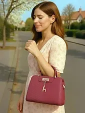 Women's Faux Leather Top Handle Tote Bag with Deer Charm - Elegant Structured Women's Shoulder Bag, Perfect for Mother's Day Gift, Work, Shopping and Casual Outings