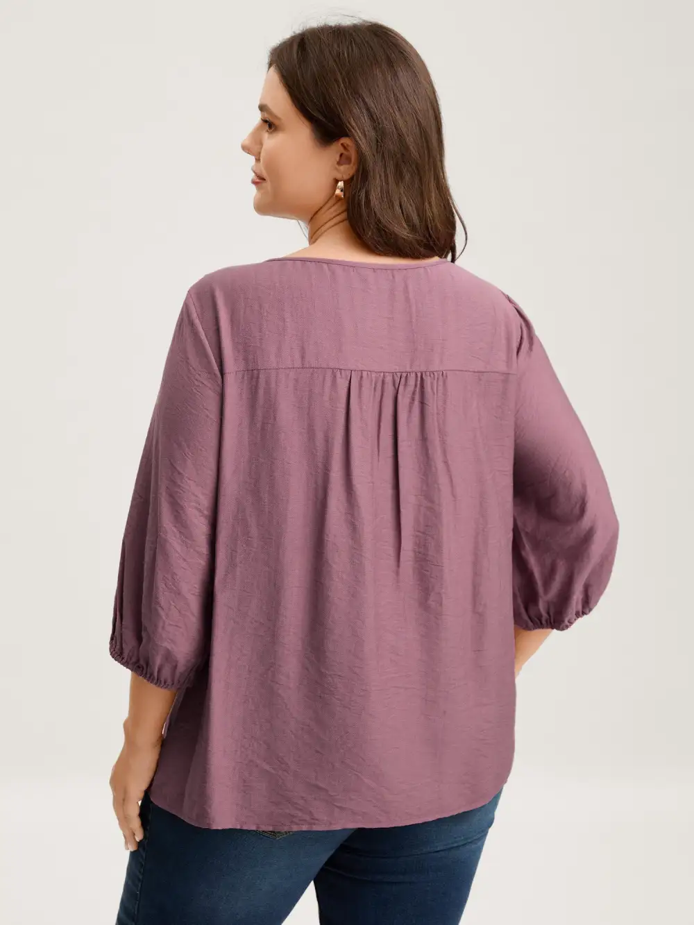 Lace Neck Tie Flowy Solid Blouse