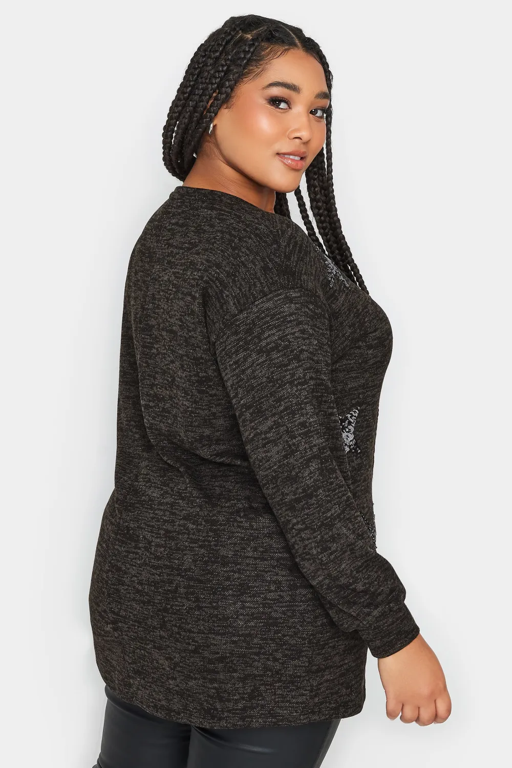 YOURS LUXURY Curve Black Sequin Star Print Jumper
