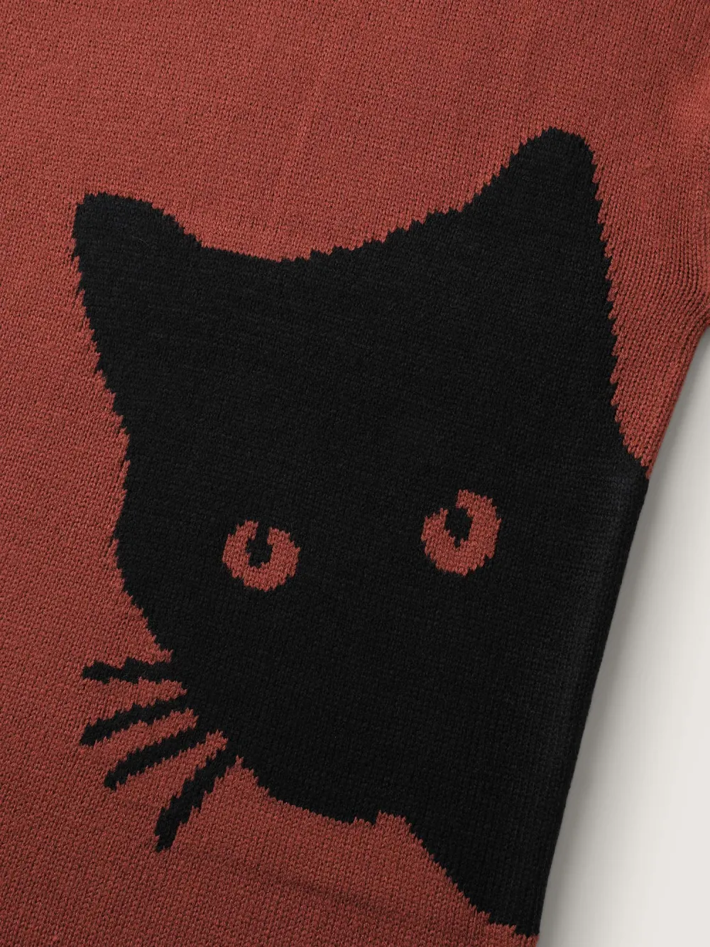 Night Cat Print Crew Neck Pullover
