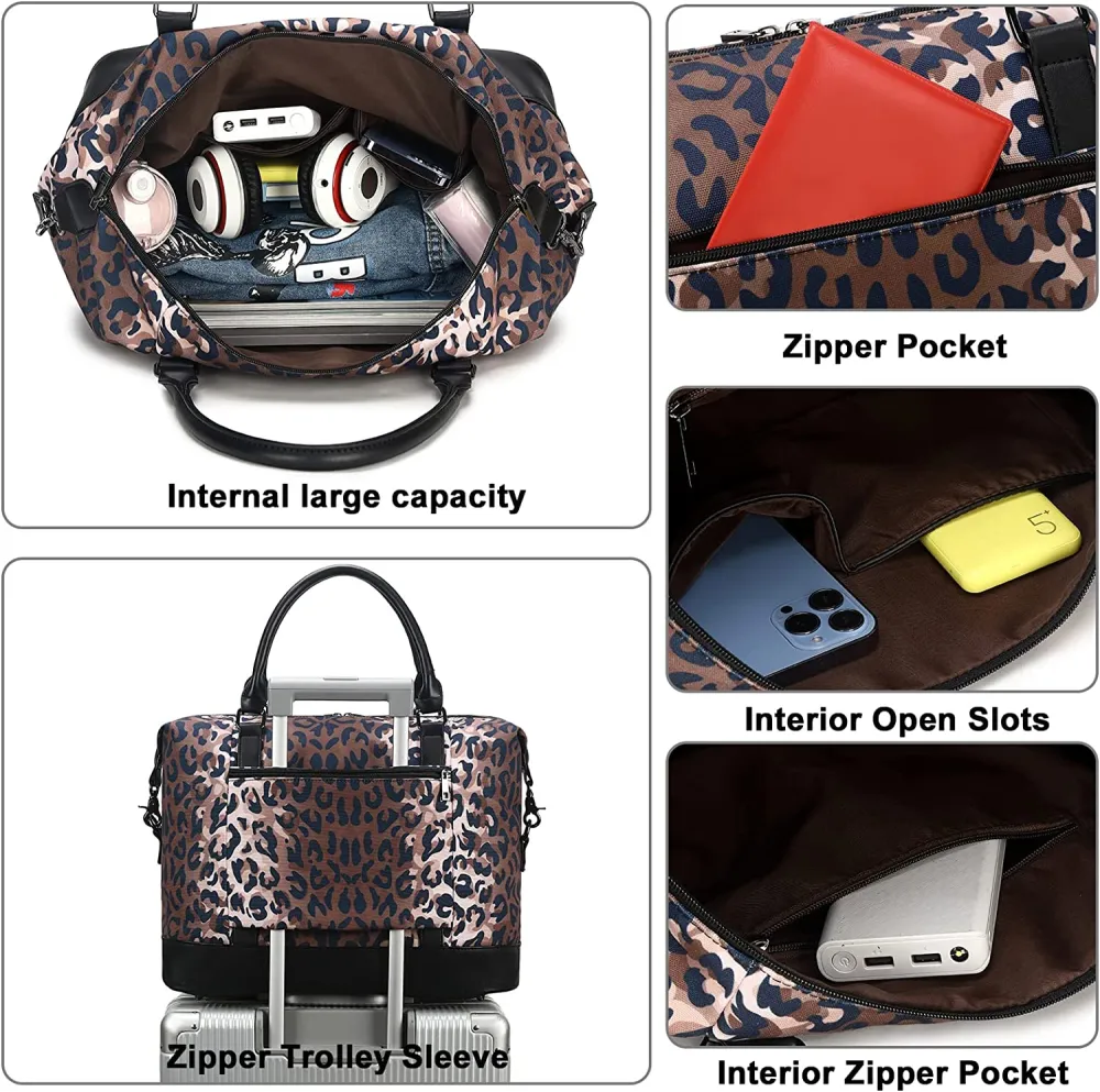 Ladies Canvas Weekender Bag Overnight Carry-on Tote Duffel in Trolley Handle