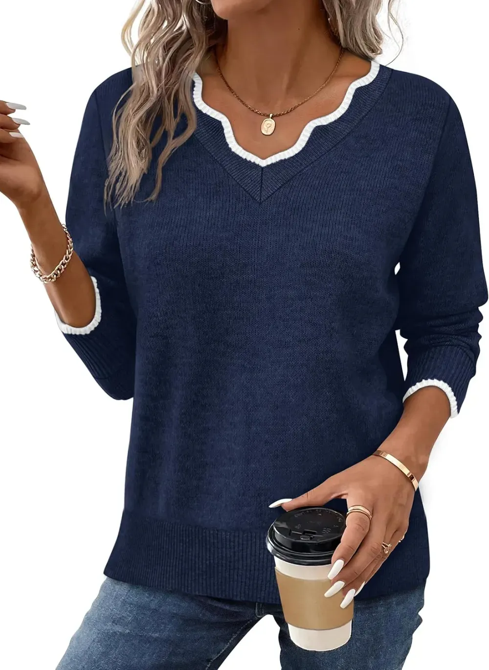 ✨Womens Cozy Lightweight V Neck Sweaters Pullover