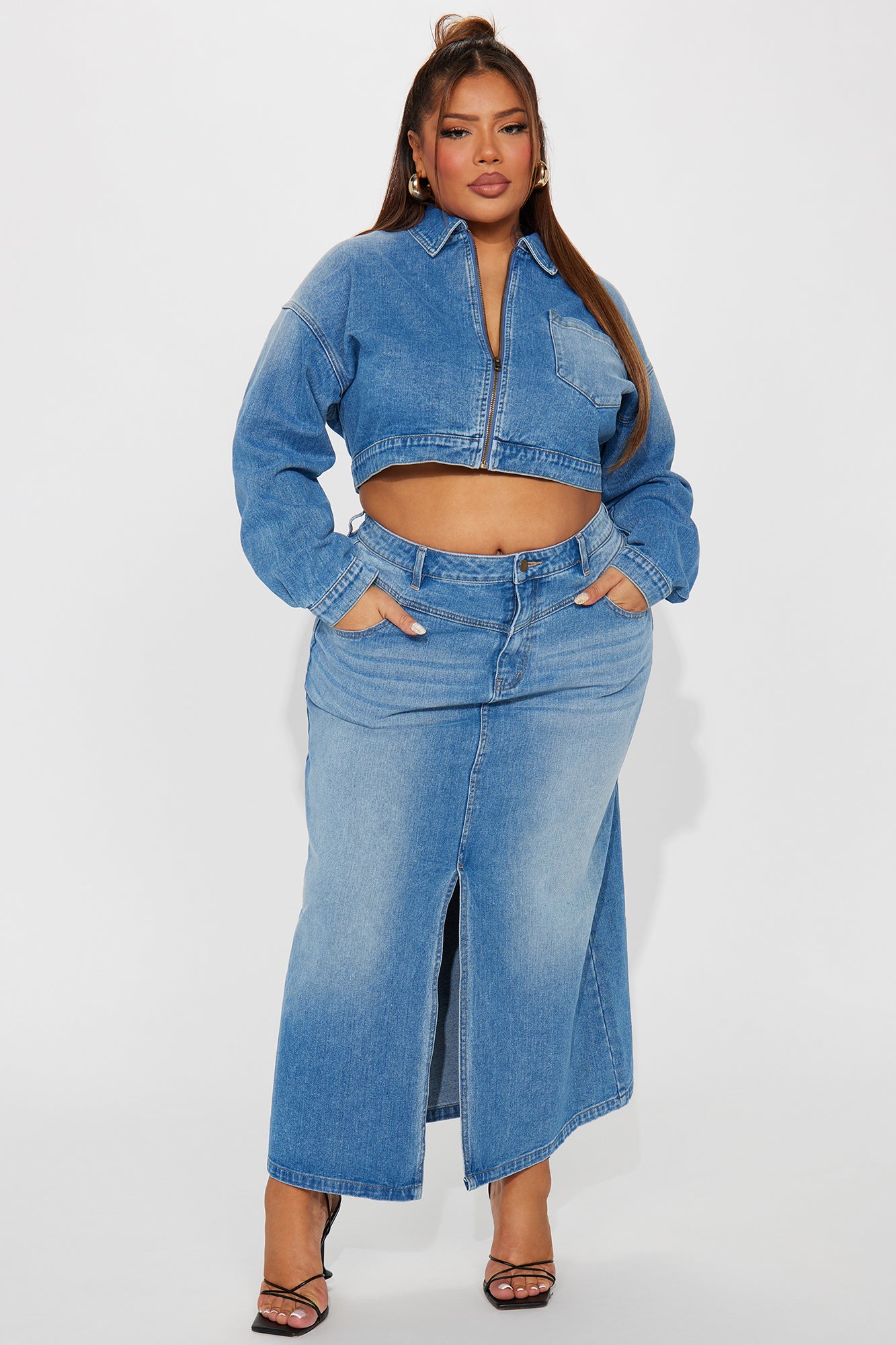 New Mood Denim Skirt Set - Medium Wash