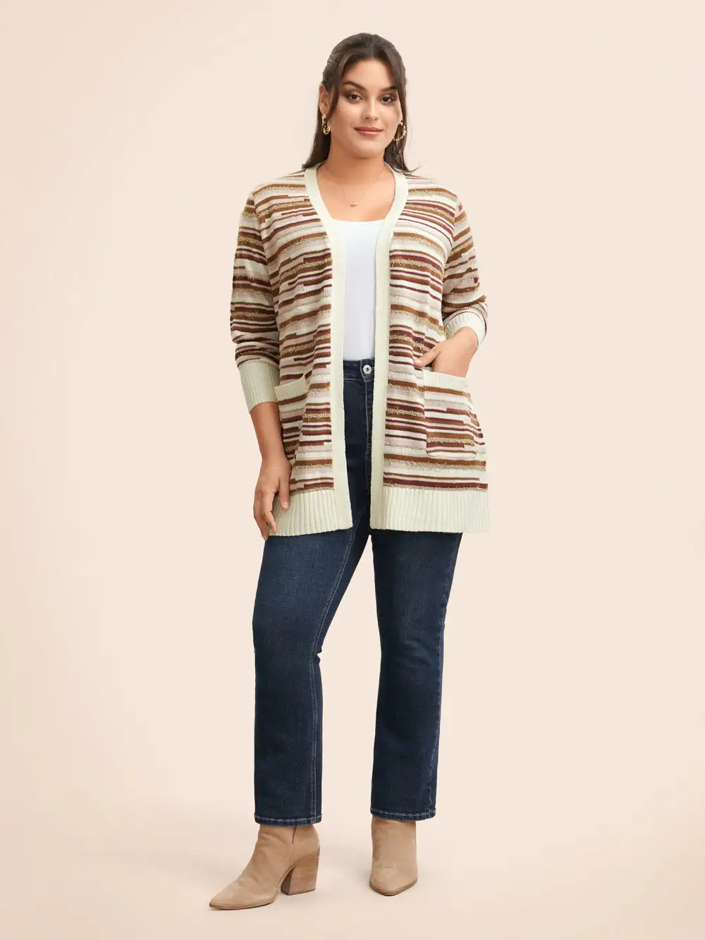 Striped Kimono Collar Pocket Cardigan