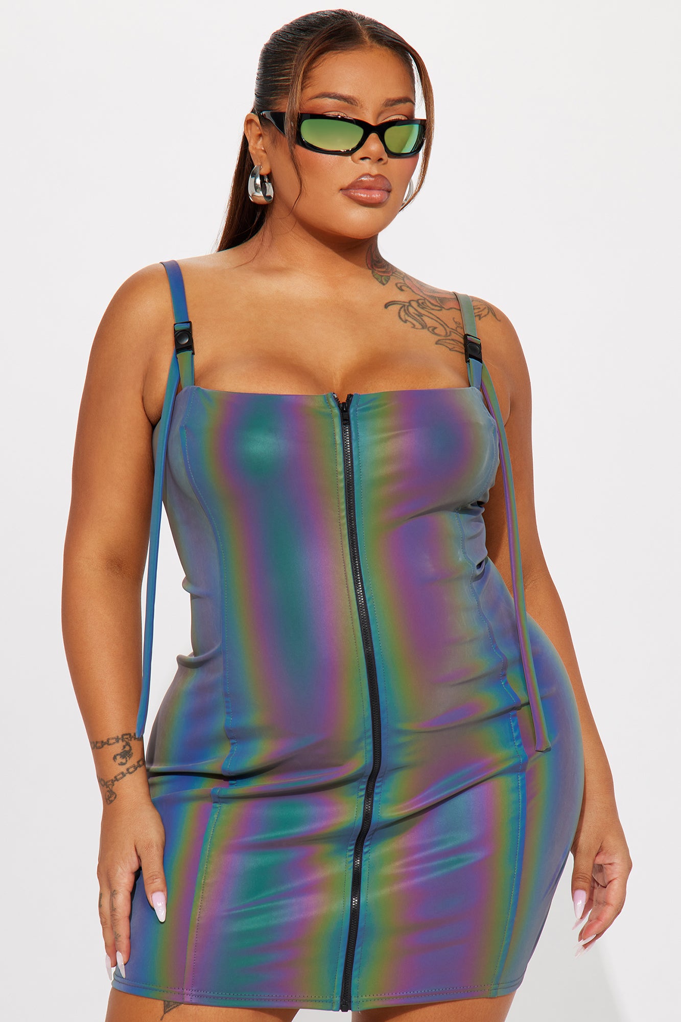 Zip It and Clip It Reflective Mini Dress - Multi Color