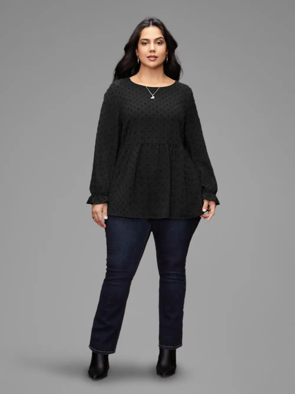 Textured Dot Elastic Cuffs A-line Blouse