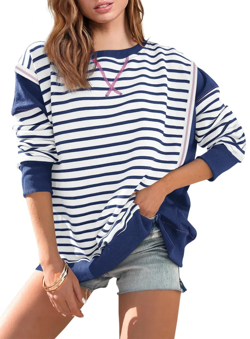 Striped Color Block Oversized Sweatshirt