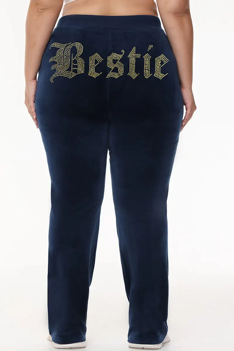 Bestie Big Bling Velour Track Pants