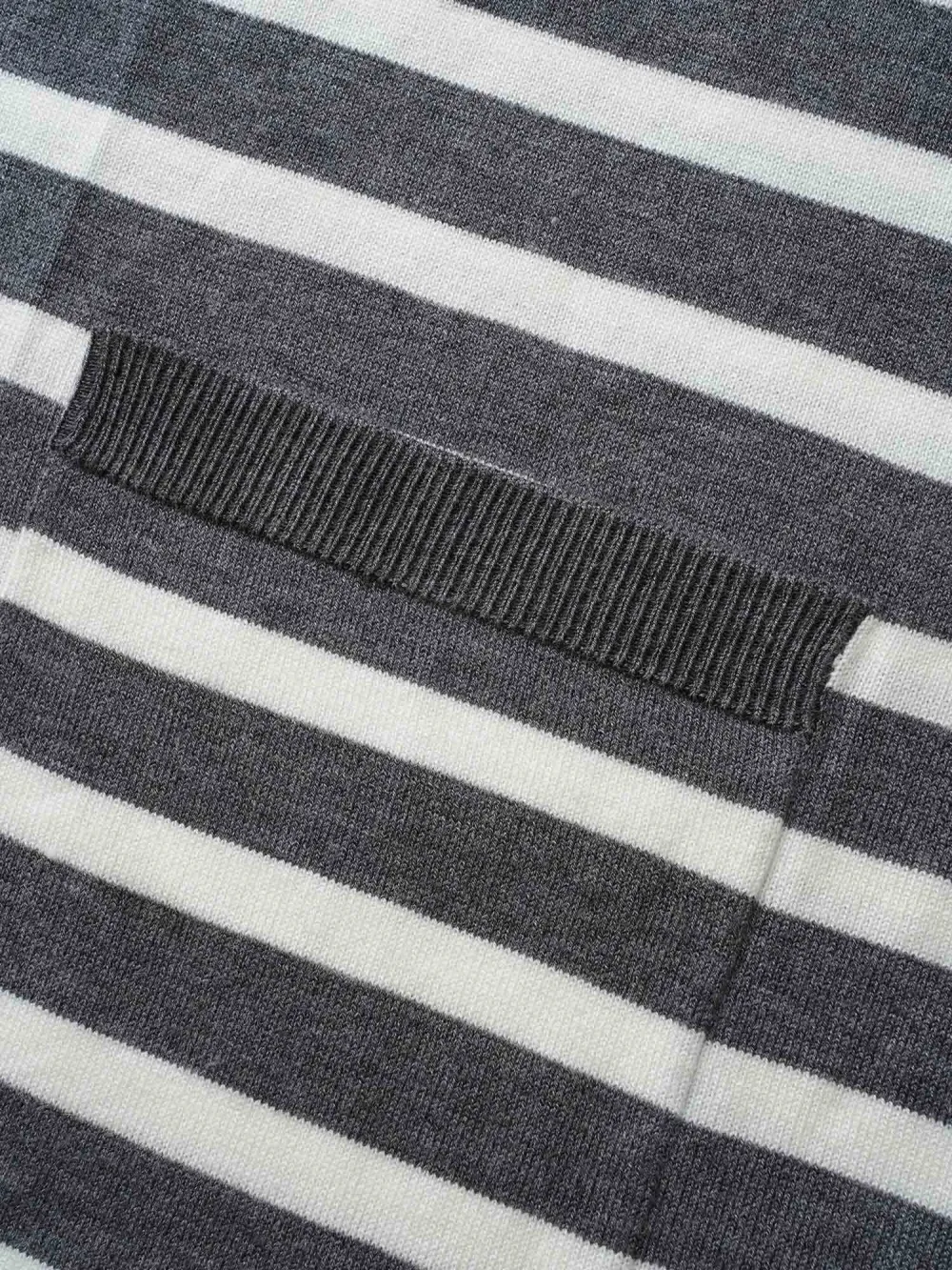 Striped Lantern Sleeve Patched Pocket Cardigan
