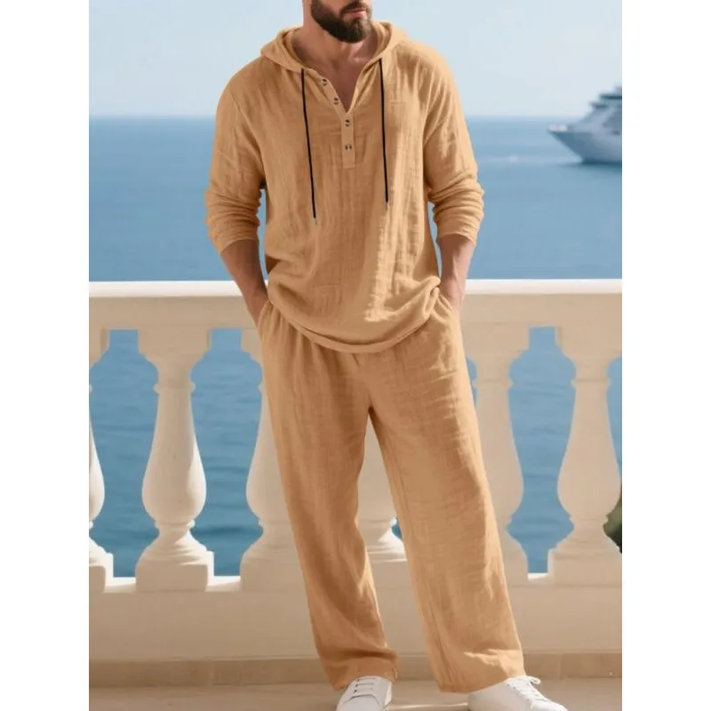 Men's Trendy Linen Hooded Two-Piece Set